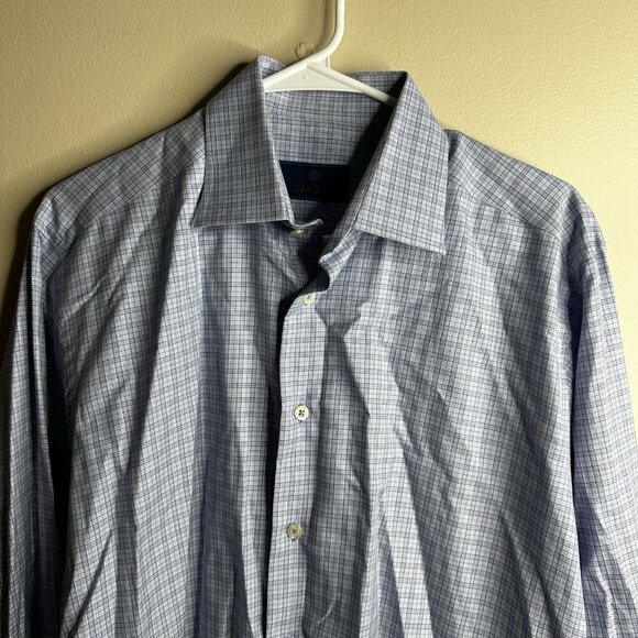David Donahue Shirt Mens Sz 16 32/33 Blue Plaid Check Button Down Collared Shirt - Picture 2 of 13